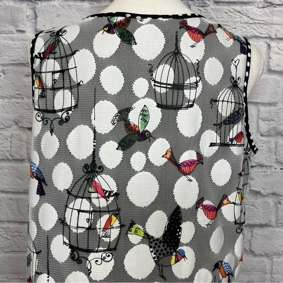 BRAND Unknown Polka Dot Bird and Cages Print on Mesh Overlay Top Size Unknown - Picture 7 of 7